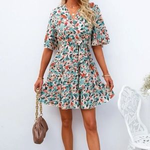 Floral Ruffle Belted Dress
